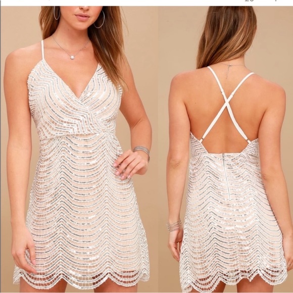 Lulus Dresses & Skirts - Lulus Lele White and Silver Sequin Mini Dress XS